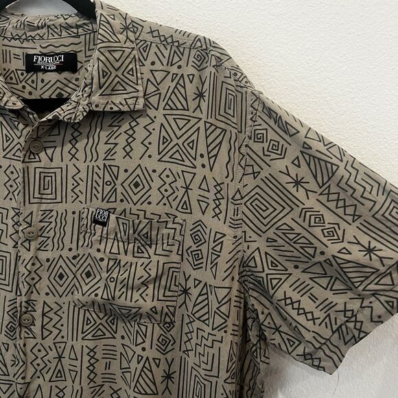 Vtg Fiorucci Button Up Shirt Sz Xl Aztec Native Viscose 90s - Picture 3 of 7